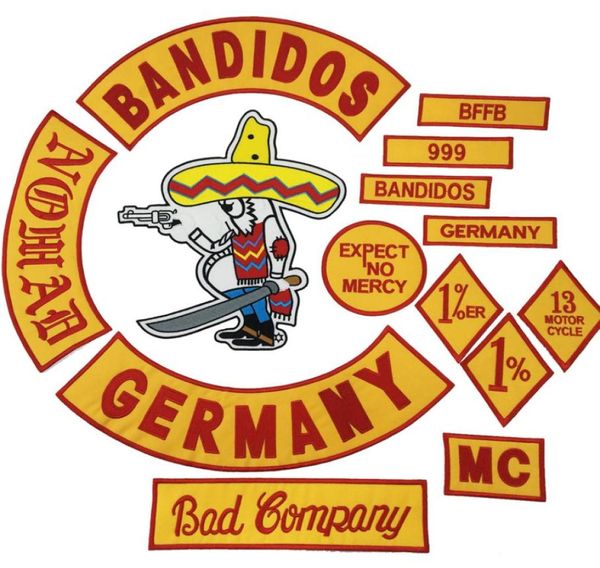

mixed 14 pcs full set sewing notions bandidos mc embroidery patches iron on jacket vest rider punk full back size patch4400565, Black