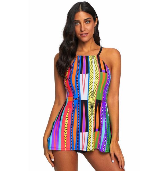 

tankini womens conservative twopiece triangle swimsuit new printed strappy plus size swimsuit spa 4112102856668, Black