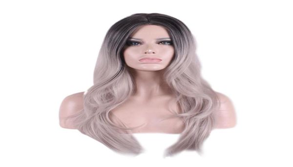 

woodfestival ombre gray wig heat resistance female party wig curly synthetic wigs for women cosplay long grey black fiber hair non7554003