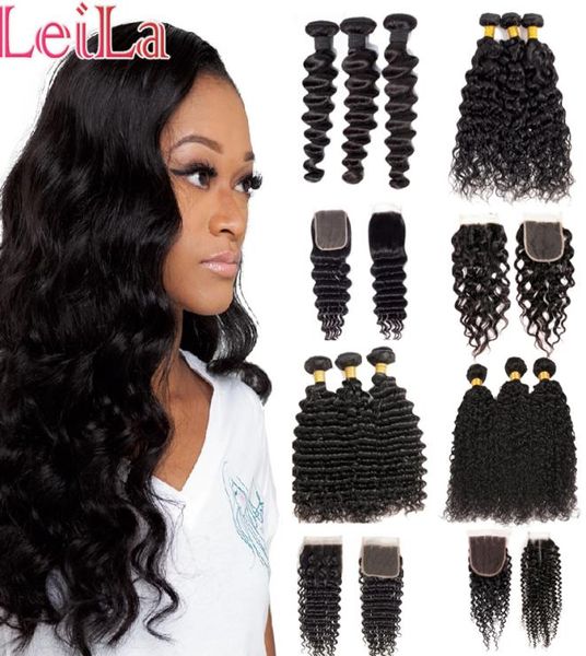 

brazilian huam hair bundles with closure 8amalaysian hair deep wave loose deep jerry curly water kinky curly hair 3 bundles with c2234547, Black;brown