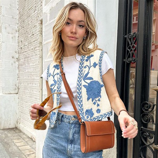 

women's vests women vest short national style sleeveless vests for woman summer loose v neck cardigan shirts streetwear female 230808, Black;white