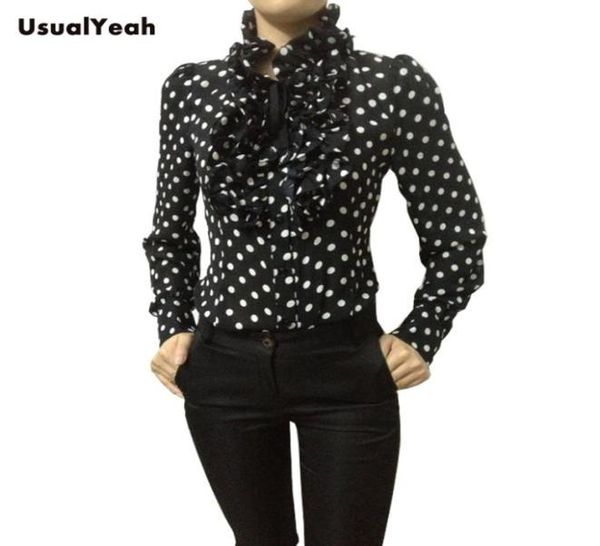 

whole new fashion korea style vintage chiffon polka dots women039s body blouse shirt stand collar ruffles s  l x7758848, White