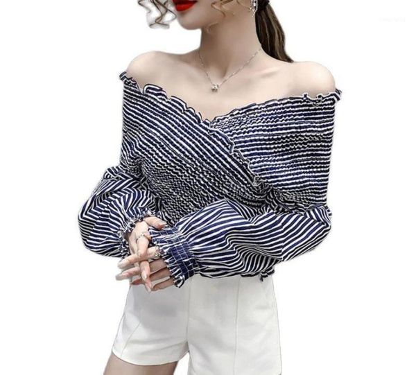 

women039s blouses shirts elegant women off shoulder chiffon blouse fashion solid color pleated shirt 2022 womens office 3242916, White