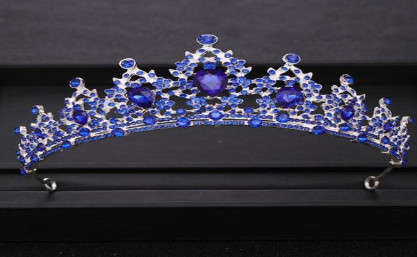 

new baroque blue crystal wedding crown bridal tiara headpiece prom queen diadem head jewelry wedding hair accessories2876149, White;golden