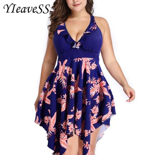 

women039s swimwear 2021 plus size 6xl tankini set women two piece print halter swimsuit swimming dress high waist bikinis bathi1454577, White;black