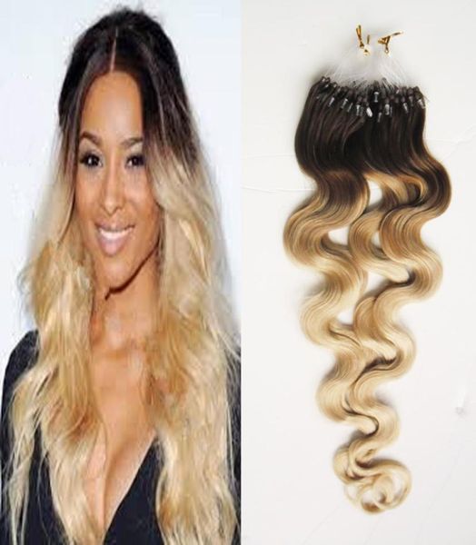 

brazilian body wave hair micro ring 4613 ombre micro hair extensions 100g remy micro ring beads human hair extensions6639379, Black