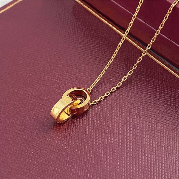 

designer necklace designer jewelry clover necklace stainless steel fashion oval rings clavicular chain choker 18k gold dual ring pendant nec, Silver