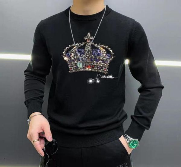 

winter new pullover casual men039s sweater round neck personalized crown diamond warm longsleeved oversized2985664, White;black