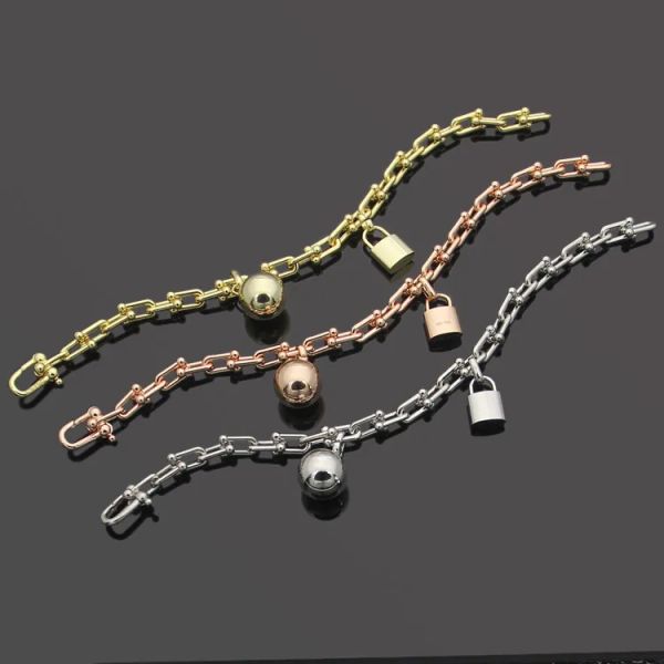 

womens lock ball hand bracelets chain designer jewelry chain single layer u shape bracelet gold/ silver/ rose full brand as wedding christma, Black