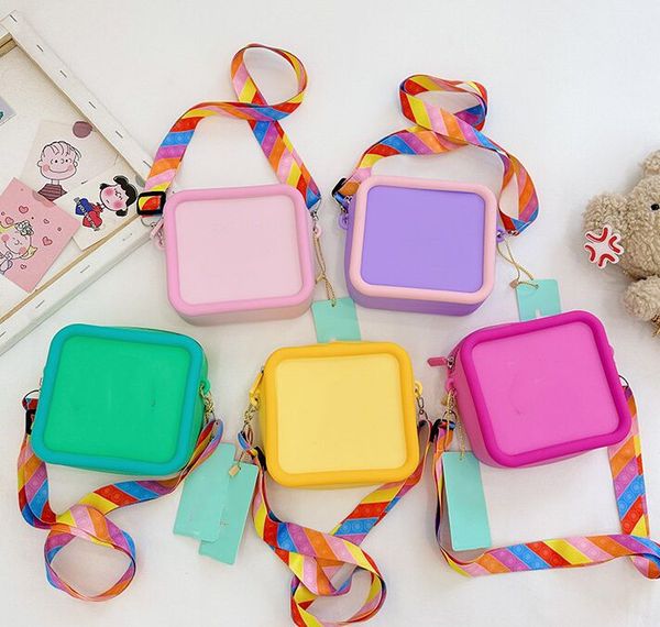 

cute girls silicone handbag mini children crossbody square shoulder bag small baby message purse, Black