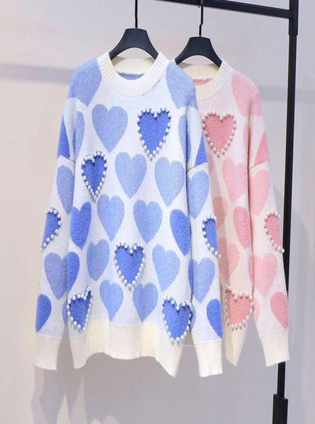 

women knitted sweater and pullovers oneck pearls beading sweaters sweet heart pull jumpers long sleeve kawaii pull femme8919508, White;black