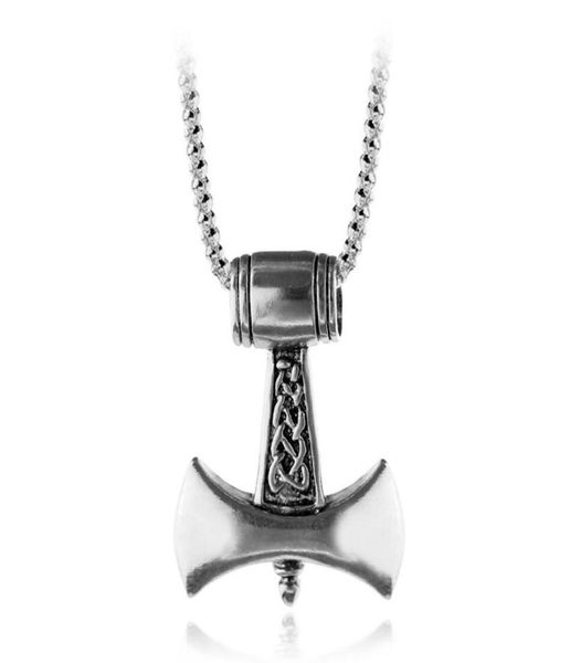 

norse viking hammer amulet pendant necklace stainless steel chain animal knot jewelry necklaces gift for women men5967501, Silver