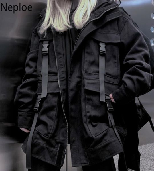 

neploe korean streetwear harajuku black denim jacket oversized pockets women jeans jackets loose bf vintage casual coats 39106 t197469094, Black;brown