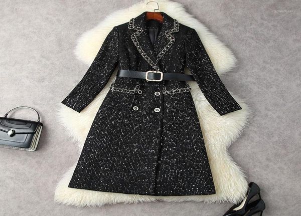 

women039s wool blends sequins tweed winter jacket coat women 2022 xury designer diamonds notched collar double breasted war2537982, Black
