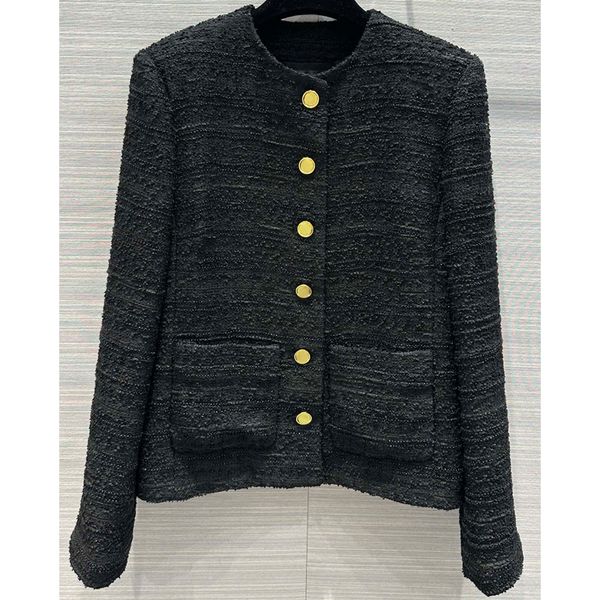 

8.8 elegant temperament single breasted embroidery beads double pocket black tweed jacket women, Black;brown