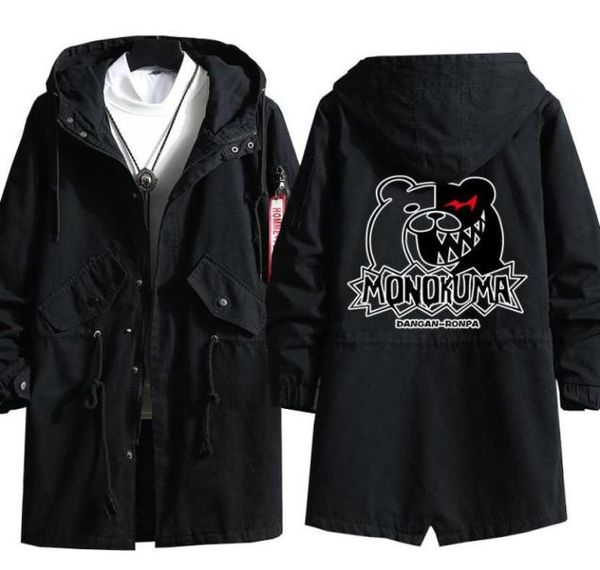 

men039s trench coats anime danganronpa cosplay hoodie monokuma 3d print singlebreasted hooded coat fashion casual black jacket1302213, Tan;black