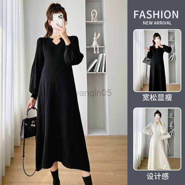 

maternity dresses 720# autumn winter knitted maternity sweaters dress elegant a line loose clothes for pregnant women pregnancy clothing hkd, White