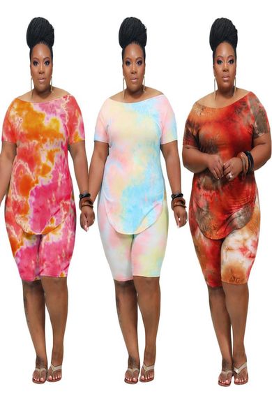 

plus size women short outfits 2 pieces set tracksuits xl4xl summer women039s casual tie dye printed pant suit 83339800460, Black