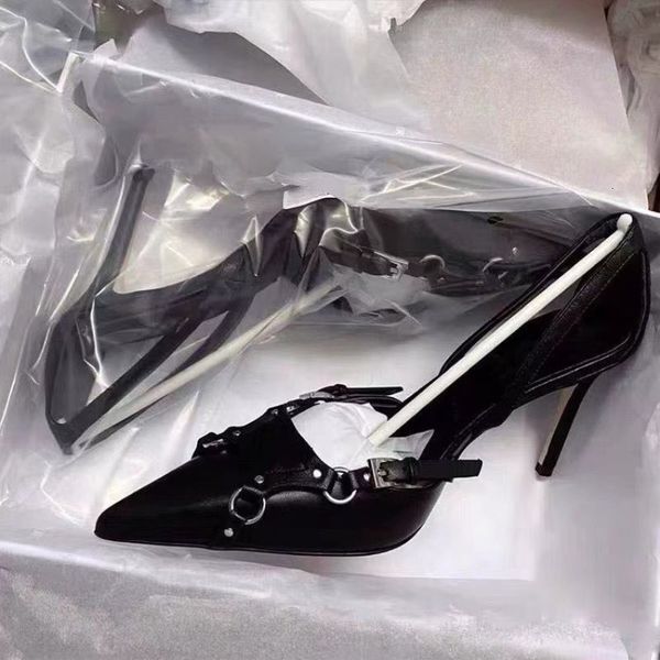 

dress shoes punk wind fashion high heels large size metal buckle with women's summer sandals 42 zapatos de mujer pumps 230807, Black