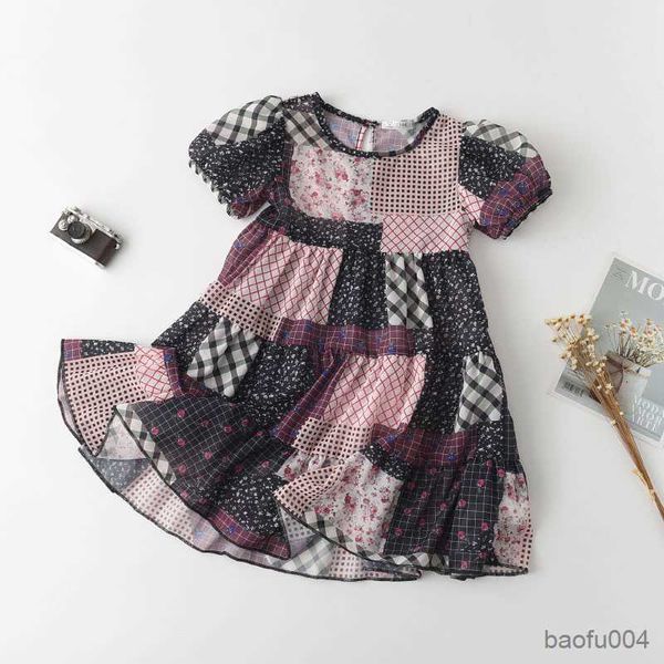 

girl's dresses gaun kasual bunga anak perempuan 2023 baju desain punggung terbuka lengan pendek untuk anak-anak gaun putri anak-anak pe, Red;yellow