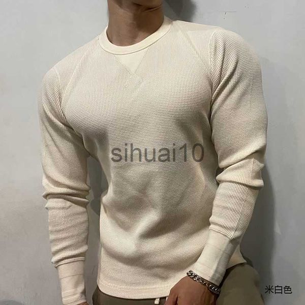 

men's sweaters 315g fitness sports waffle t-shirt men cotton knitted muscle slim fit pullover leisure round neckline long sleeve jumpe, White;black