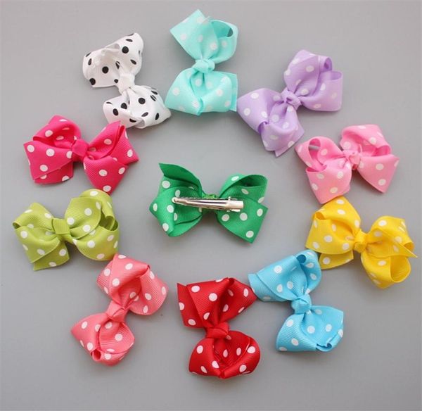 

50pcs lot 3 2 polka dot grosgrain ribbon hair bows with hair clips baby girls039 hair accessories boutique hairbows235g2724361, Slivery;white