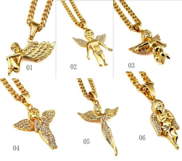 

whole hip hop 18k real gold plated rock rapper nightclub girl boy wings angel cz crystal shape pendants chain necklaces 1026522, Silver
