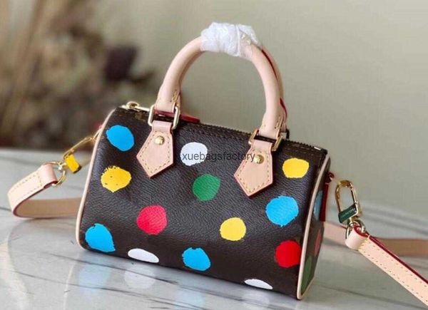 

nano speedy x yayoi kusama women designer bags stardust painted dots m81979 16cm purse wallet two handles long strap cross-body mini totes h