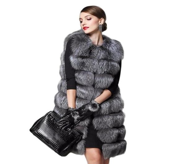 

new faux fur coat women039s fur vest silver fox hair colete feminino lengthen plus size winter women7688670, Black