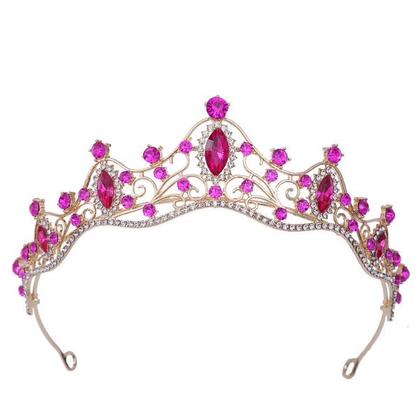 

wedding hair jewelry fashion simple pink crystal wedding crown bridal headpiece women baroque tiaras bride party crowns hair accessories 230, Slivery;golden