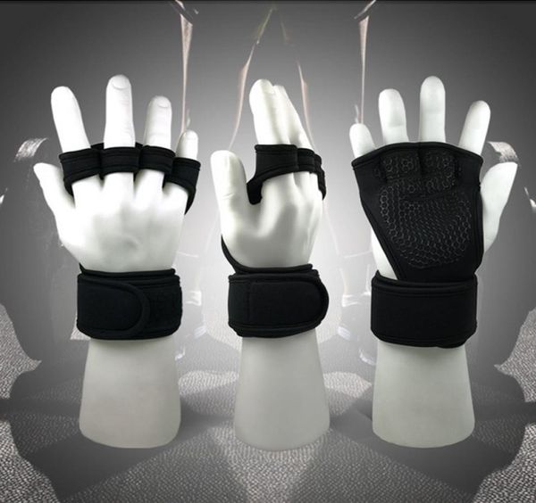 

fitness sports weightlifting gloves silicone antislip workout half finger gloves crossfit gymnastics grips hand palm protection3659197, Black;red