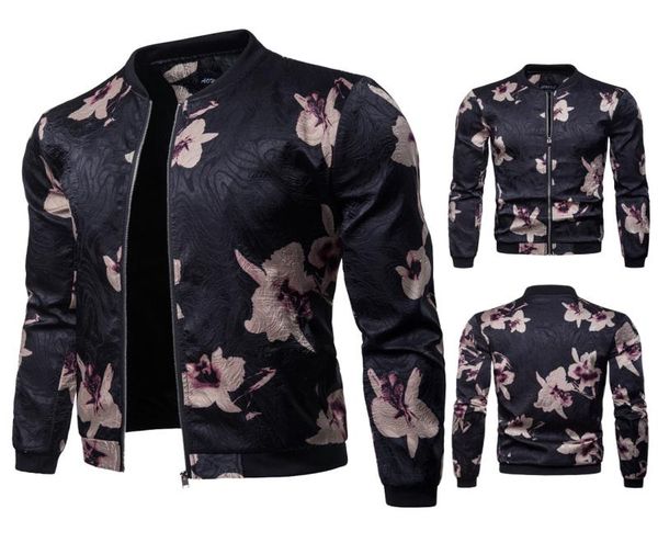

cardigan winter men jacket flower printing casual fashion men long sleeve outwear for homme stand collar style men overcoat jacket1147462, Black;brown