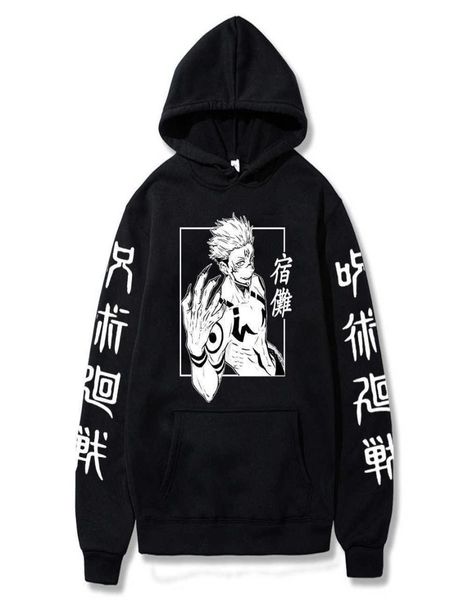 

japanese anime funny sukuna hoodies japan style jujutsu kaisen sweatshirts streetwear for womenmen x06018304619, Black
