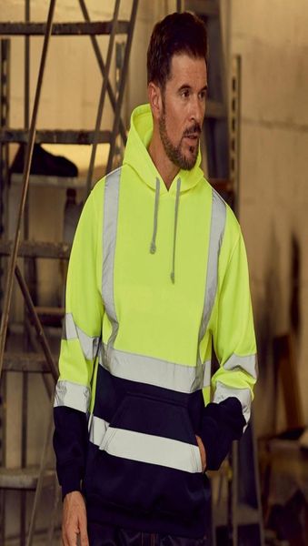 

men039s reflective hoodies thicken sportswear road work high visibility hooded coats man pullover long sleeve sweatshirt plus s4953227, Black