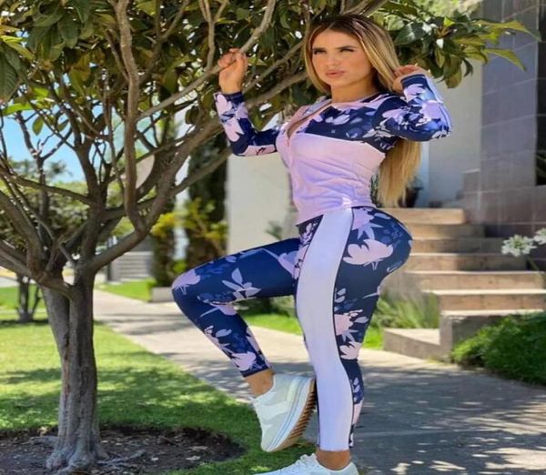 

womens active tracksuits fashion flowers pattern with stripe outfits spring autumn jacket leggings for whole trendy 2 pieces8559671, Gray