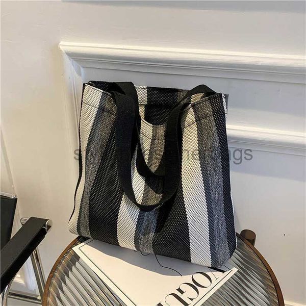 

shoulder bags large capacity canvas bag for women's new 2023 korean fashion simple bucket bag one shoulder stripe handheld tote bag tid
