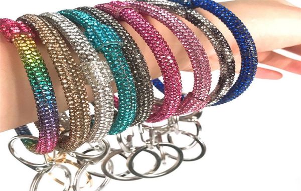 

ins silicone wrist key ring with bracelets glitter crystal rhinestone silicone bracelet keychain bangle circle car key chain jewel4540592, Red;brown