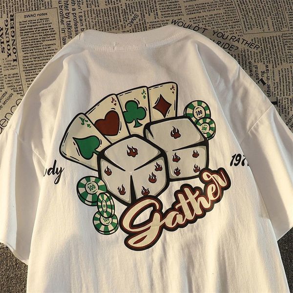 

men's tshirts hiphop trend pure cotton shortsleeved men poker letter printing loose summer plus size couple harajuku y2k 230807, White;black
