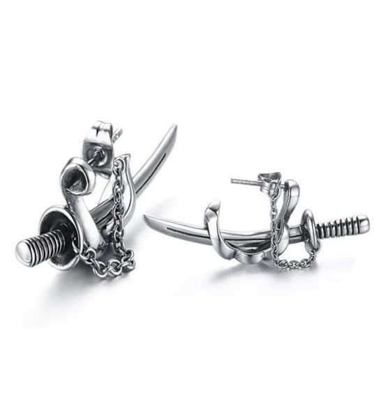 

stud 1pair vintage punk style titanium steel katana samurai knife earrings biker cool personality earring men retro jewelry6596230, Golden;silver