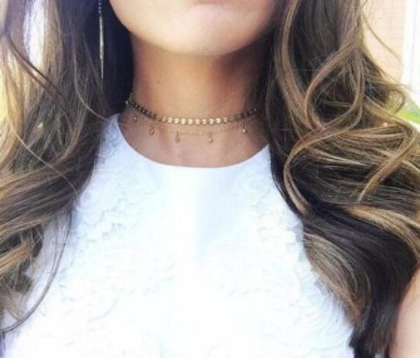 

sequins crystal pendant necklaces 2 layered silver gold tone chokers necklaces jewelry gift womens chokers necklaces9771209, Golden;silver