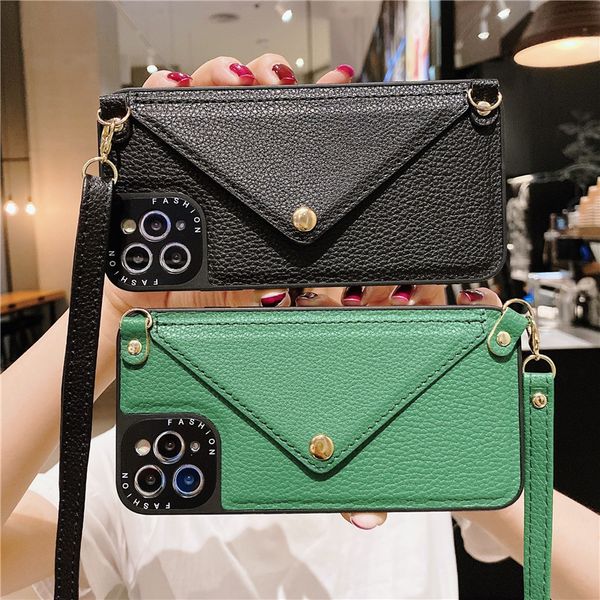 

wallet shoulder strap phone case for iphone 14 14pro max 14plus 13 12 11 pro chain lady leather card pocket lanyard back cover