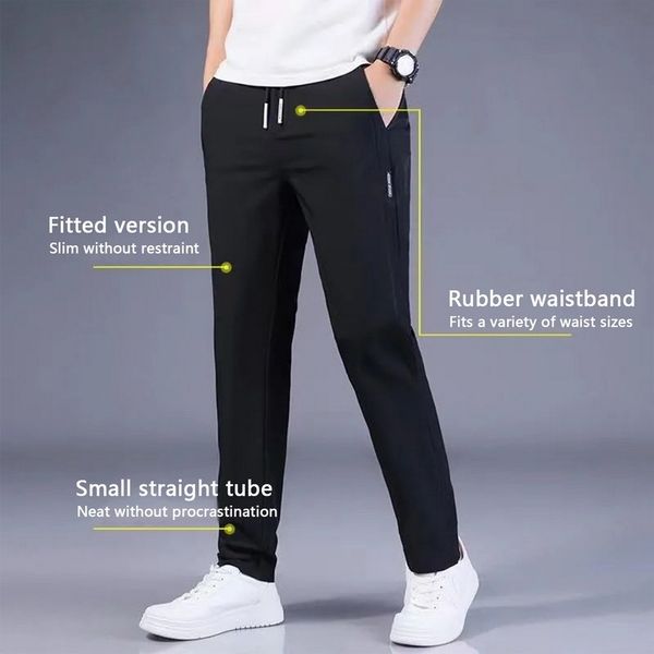

men s pants men s casual summer solid breathable drawstring pocket straight trousers male thin quick drying sweatpants 230808, Black
