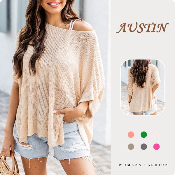 

winter loose fit split pocket half sleeve women knitted sweater, White;black