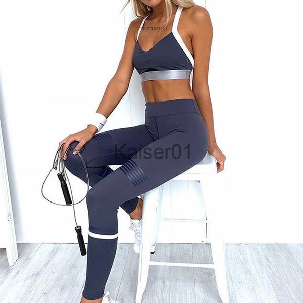 

yoga outfits 2023 women sportwear yoga sets 2 pieces sport bra leggings sport suit gym workout set female clothing fitness yoga wear x0724, Gray