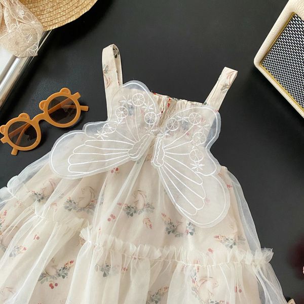 

girls' korean princess dress 0-6 year old summer baby butterfly wing dress children's strap mesh dress bq061, White