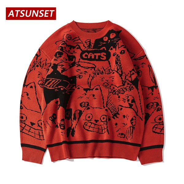 

men's sweaters atsunset cartoon totoro pattern embroidery sweater harajuku retro style knitted autumn and winter cotton pullover 230807, White;black