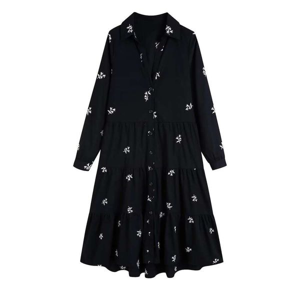 

item title spring womens clothing wind lapel long sleeved embroidered loose shirt style dress for women, Black;gray