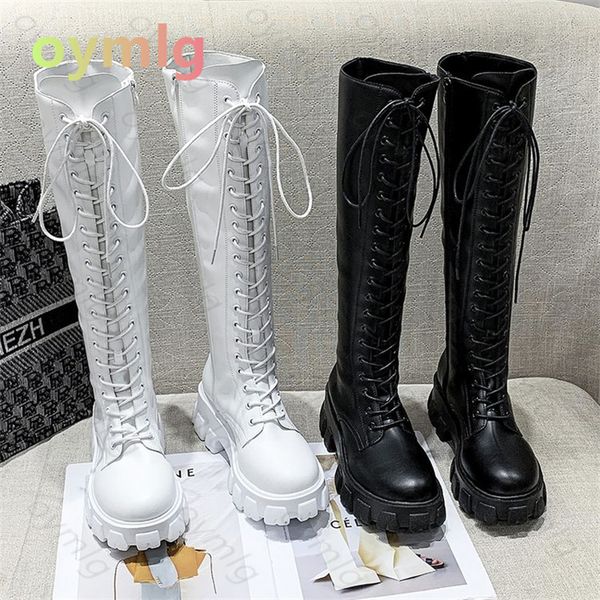 

boots winter long boot shoe white lace up zip height increasing pu leather shoes plush botas mujer winter boots 230807, Black