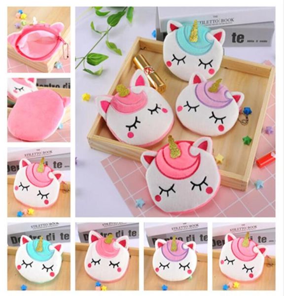 

cartoon unicorn wallet coin purses designer plush fuzzy round change purse baby girls zipper pocket mini bag for student children 2124089, White