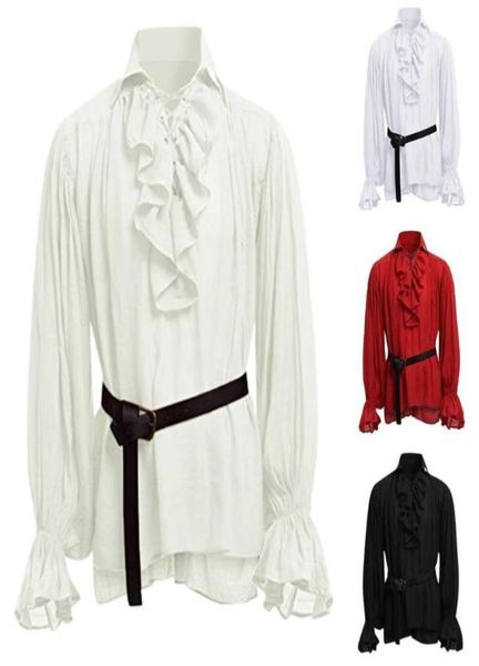 

men long sleeve gothic vintage shirts blouse fashion cosplay party medieval clothes bandage lace plus size camisas de hombre1448737, White;black